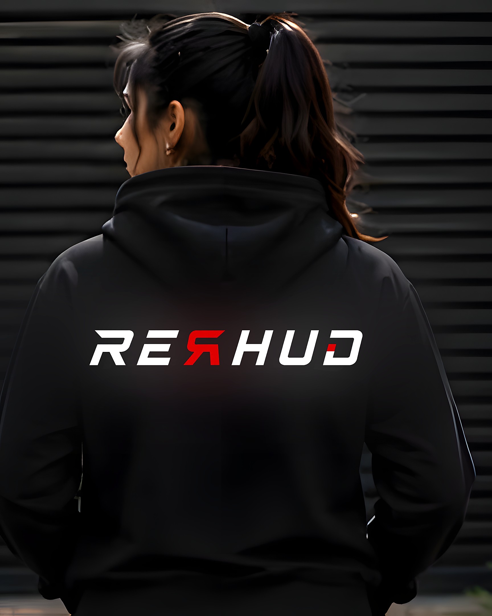 RERHUD Hoodie in Black — back print.