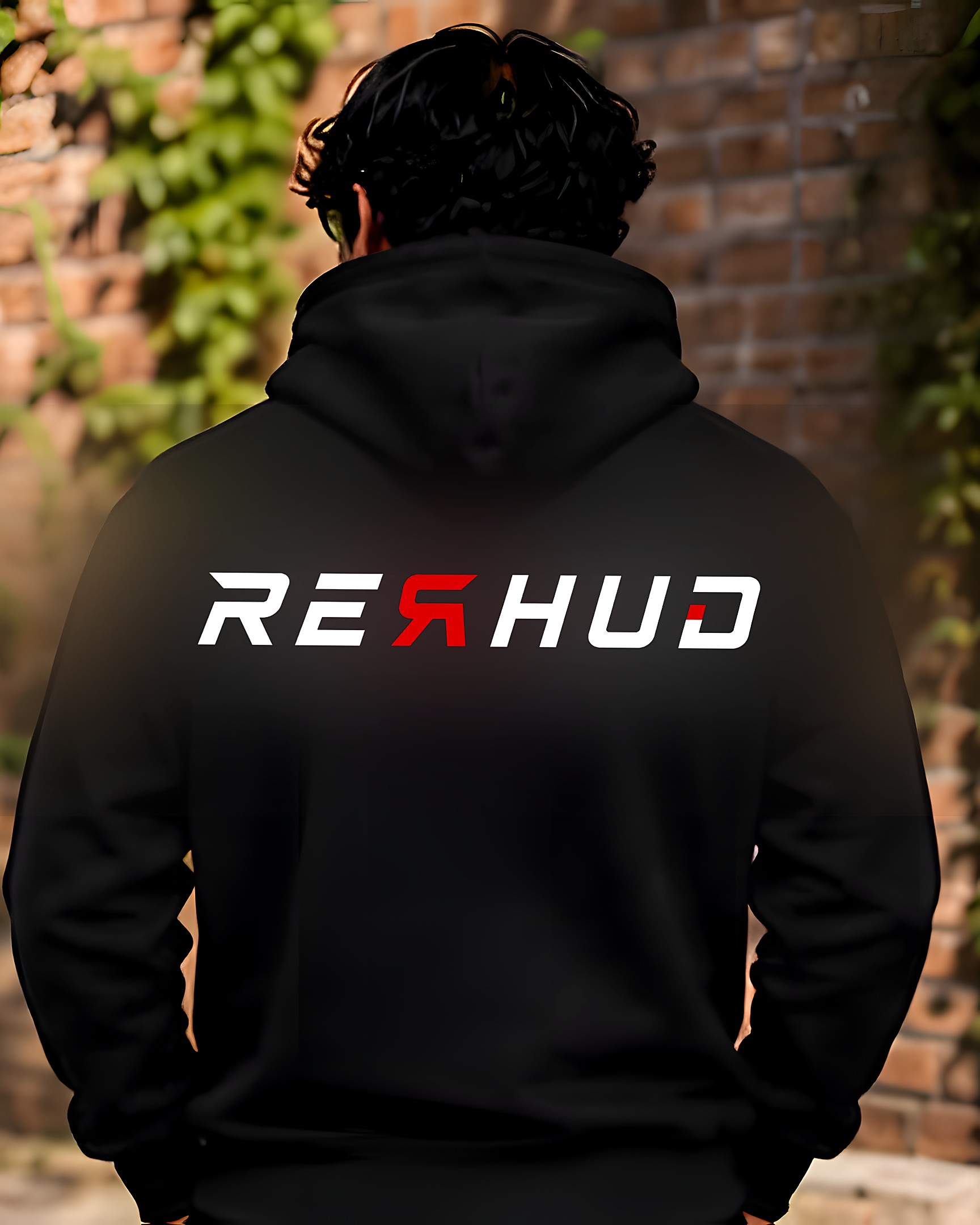 RERHUD Hoodie in Black — back print.