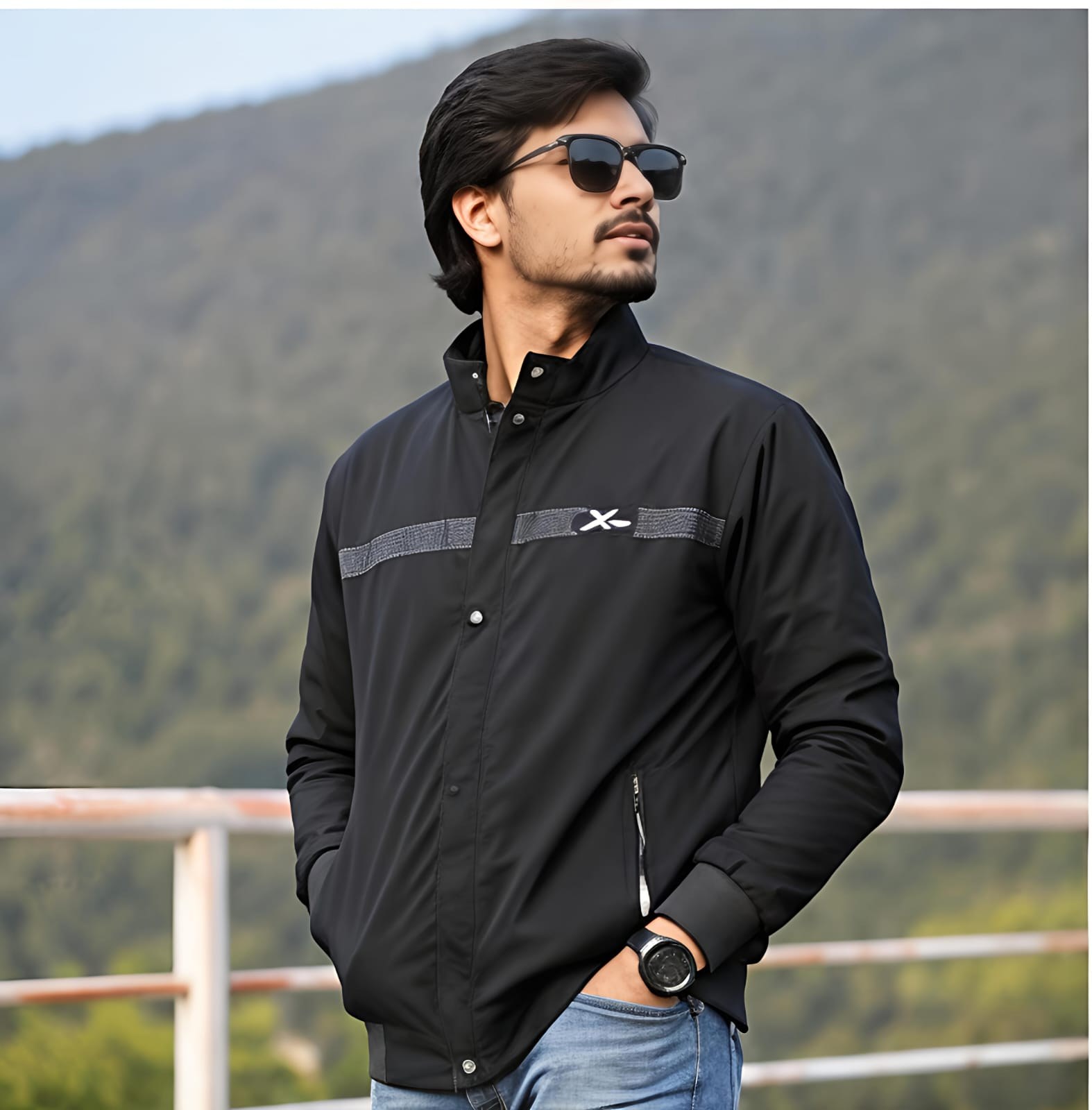 RERHUD Jacket in Black — front detail.